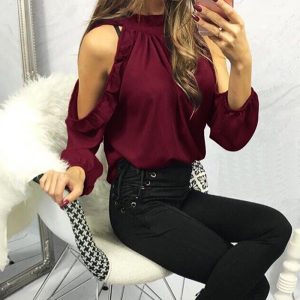 red off-shoulder blouse women