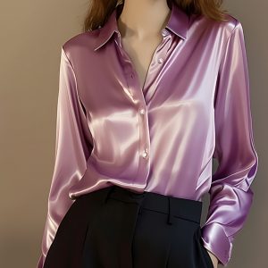 Summer Fashion Women’s Casual Elegant Satin Long Sleeve Shirt