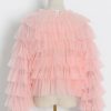 elegant chiffon blouse with lantern sleeves and ruffles for women