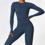 Women’s long sleeve yoga crop top, quick dry workout gym shirt for training