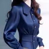 Blue Satin Slim Fit Shirt for Women – Elegant Spring Top