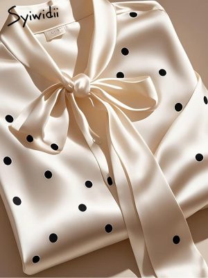 Elegant French Satin Polka Dot Print Shirt Women | Office Lady Chic Blouse