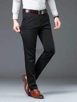 High stretch ice silk summer business pants for men, lightweight office suit trousers