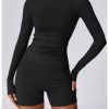 Women’s long sleeve yoga crop top, quick dry workout gym shirt for training