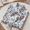 Elegant French Satin Polka Dot Print Shirt Women