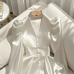 White Satin Long Sleeve Shirt for Women