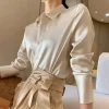 summer fashion women’s elegant satin long sleeve blouse