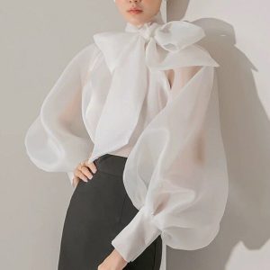women’s chiffon polka dot top